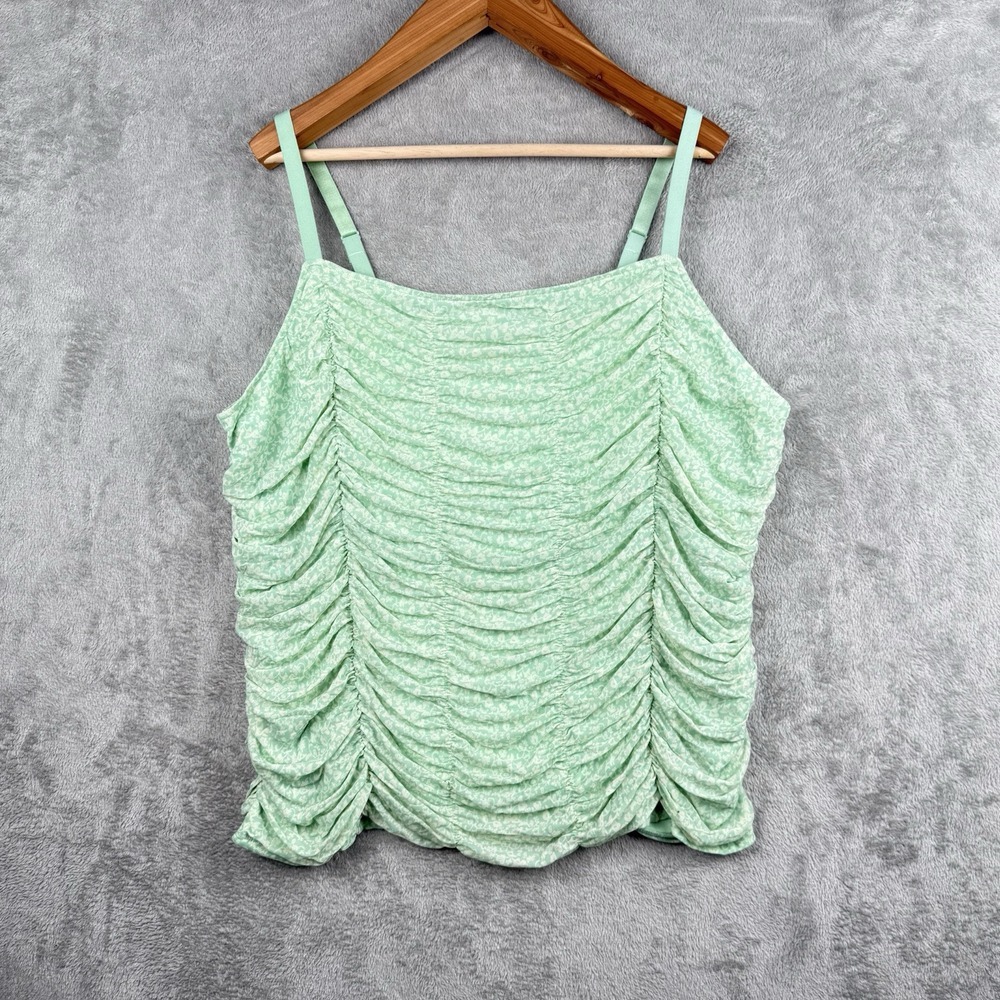 Torrid Stretch Mesh Cropped Shirred Cami Womens 4X Green Floral Tank Top Classy
